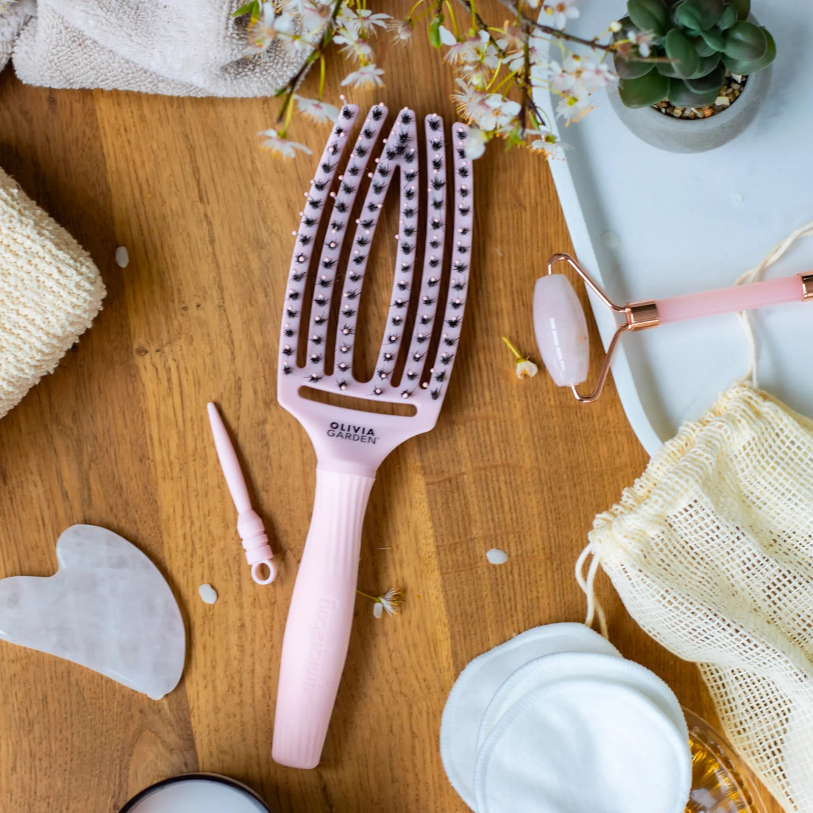 Brosse démêlante Fingerbrush Combo Pastel Pink Moyenne Olivia Garden - Image 3