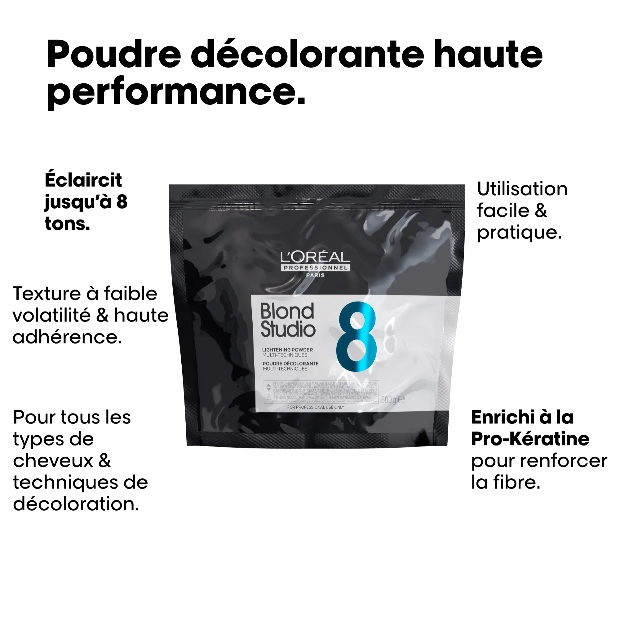 Poudre Décolorante Multi-Techniques 8 Blond Studio L'Oréal Professionnel 500G (Sachet) - Image 4